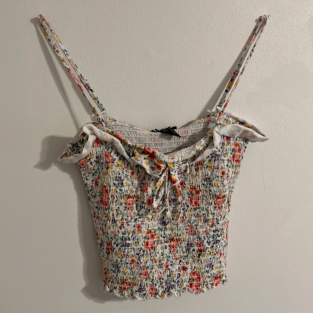 Adjustable strapped crop top/ front tie/ ruffle/ elastic/ floral